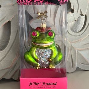 Betsey Johnson, Frog Christmas Tree Ornament, Blown Glass, 3.25" x 5", New w/Box